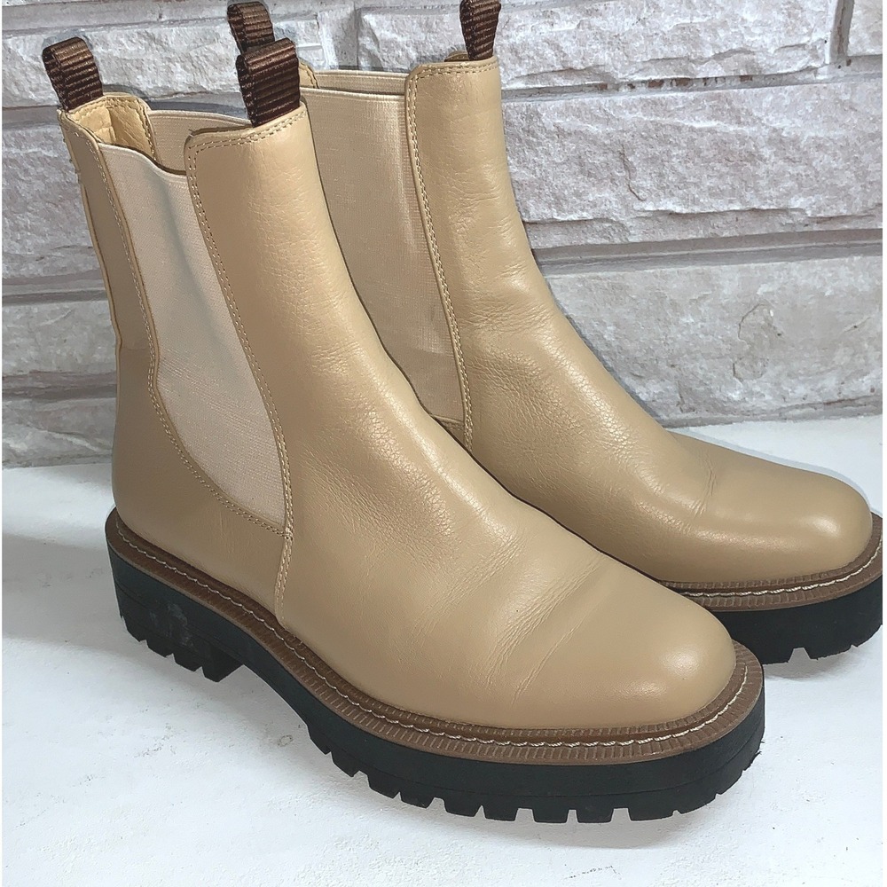 Sam Edelman Beige Leather Chelsea Lug Sole Ankle Boots